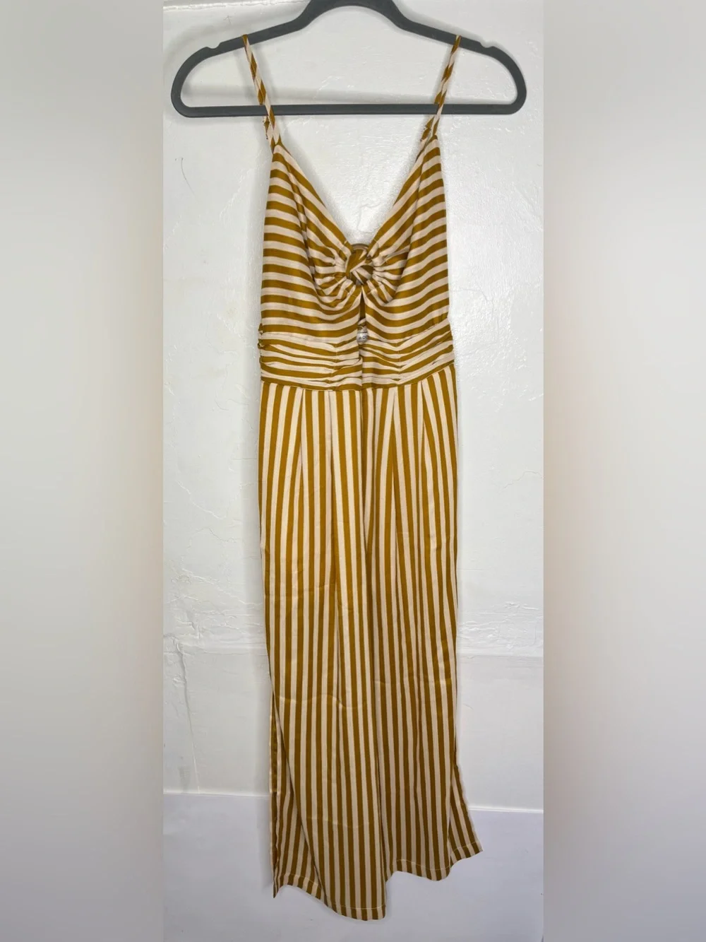 Moon River Ettna Mustard Yellow Striped Cutout Front Wide-Leg Jumpsuit NEW Small